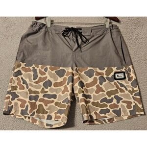 Core Surf Mens Board Shorts Size 36 x 8" Grey Duck Camo Swim Trunks Stretch